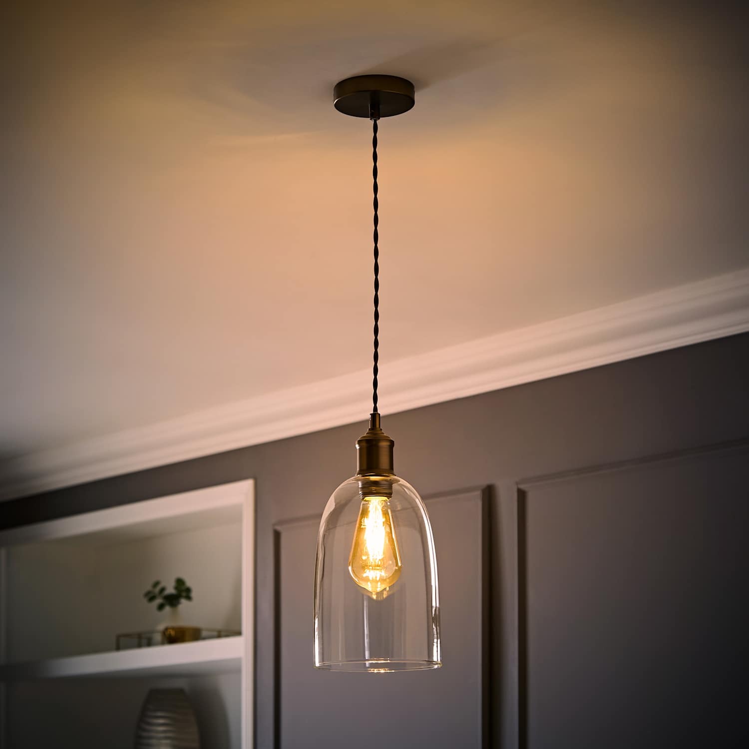 ValueLights Kira Glass Cloche Brushed Brass Single Ceiling Pendant Light with Bulb in Bronze - Image 2