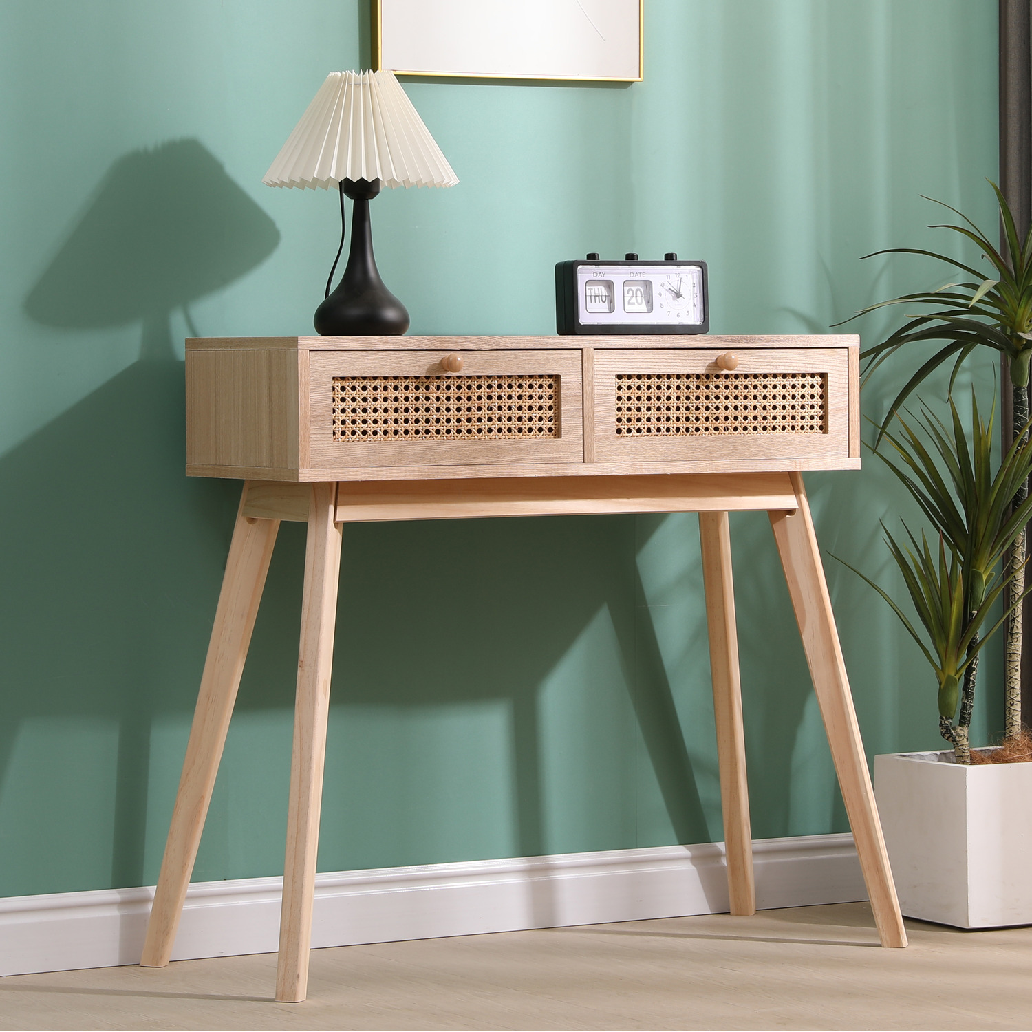 Slim Console Table With Undershelf - Oak