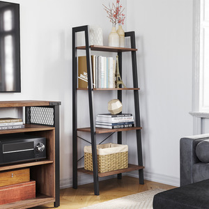 Ladder Shelf, 4-Tier Bookshelf, Bookcase, Hazelnut Brown and Black