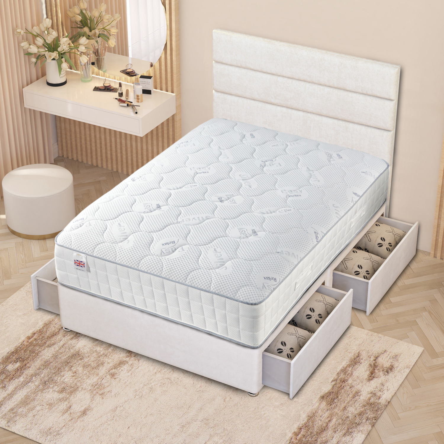 Horizona Plush Divan Bed Set With Quilted Pocket Mattress And 54 Headboard - White 153cm King 90kg