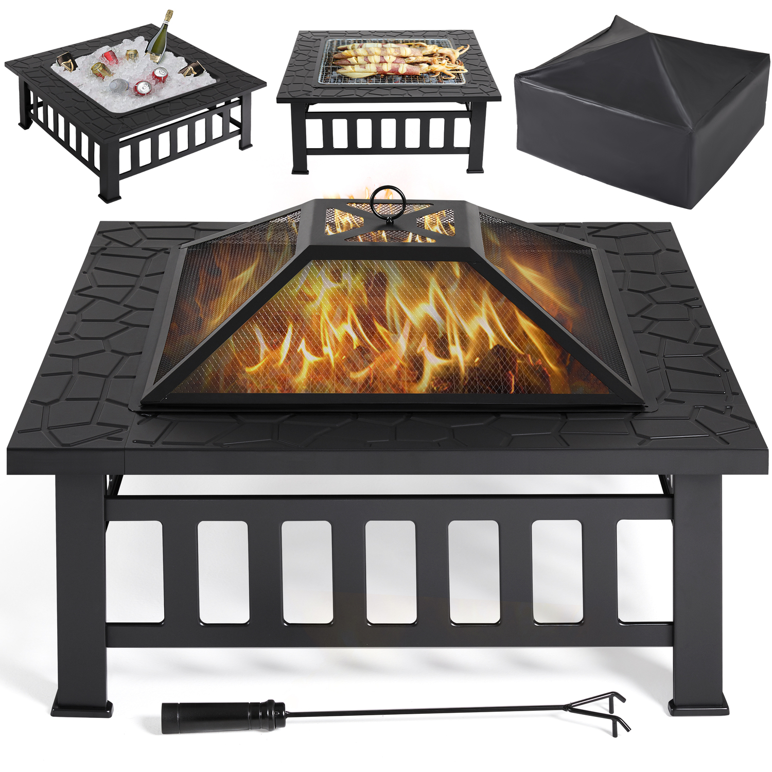 Yaheetech Square Metal Fire Pit For Outdoors - Black