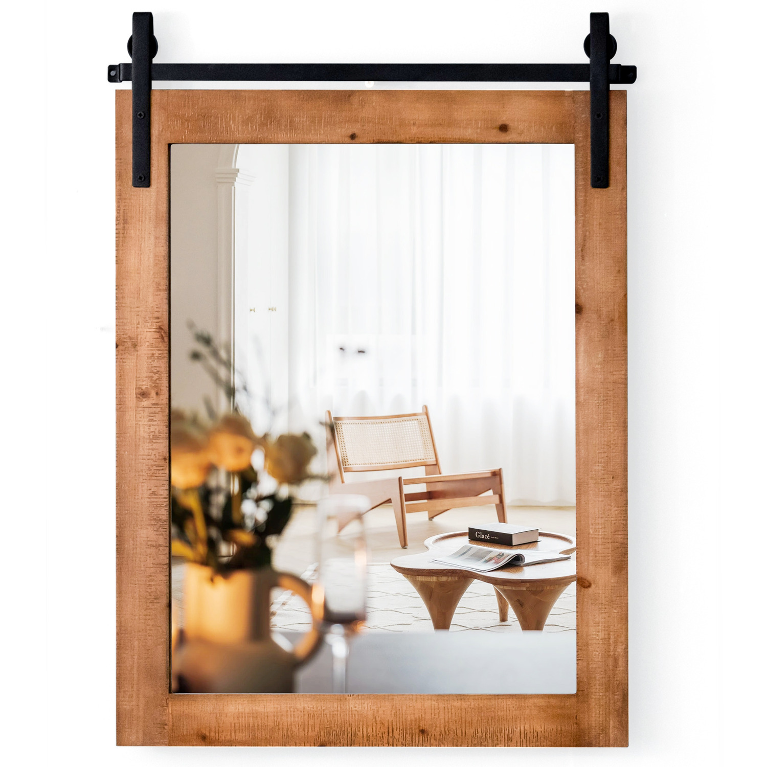Costway Farmhouse Wall Mirror Rustic Wall Mounted Mirror - Brown