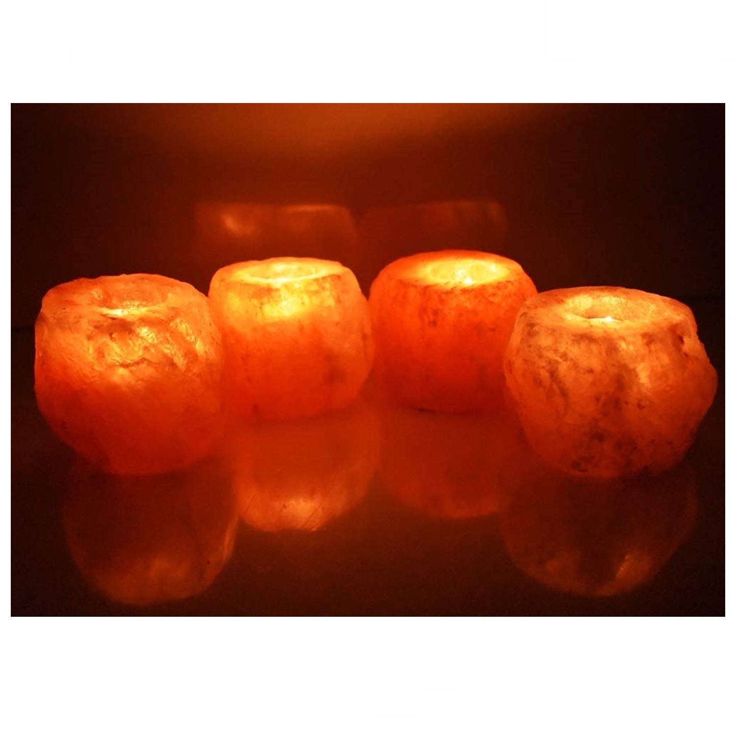 Set of 4 Himalayan Crystal Salt Candle Tea Light Holders - Pink
