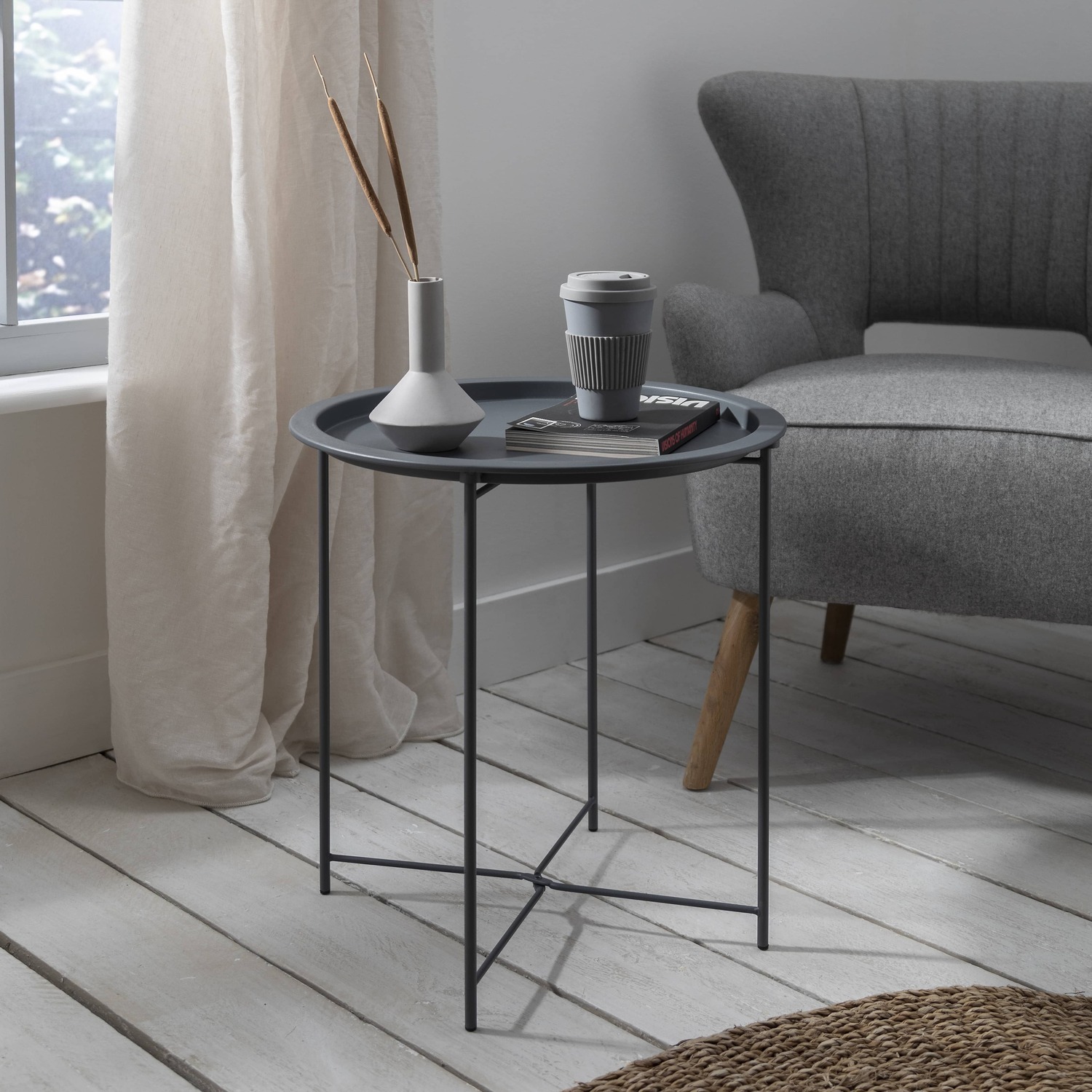 Solid Metal Side Table - Charcoal Grey
