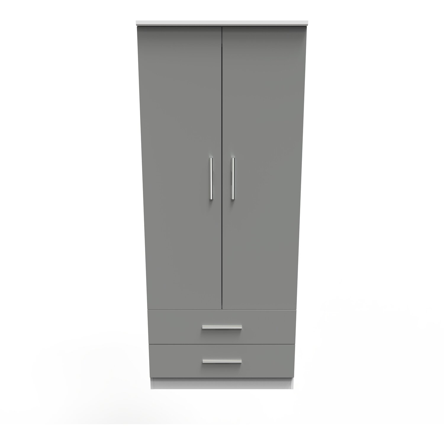 Contrast Ready Assembled 2 Door 2 Drawer Wardrobe - Dusk Grey & White