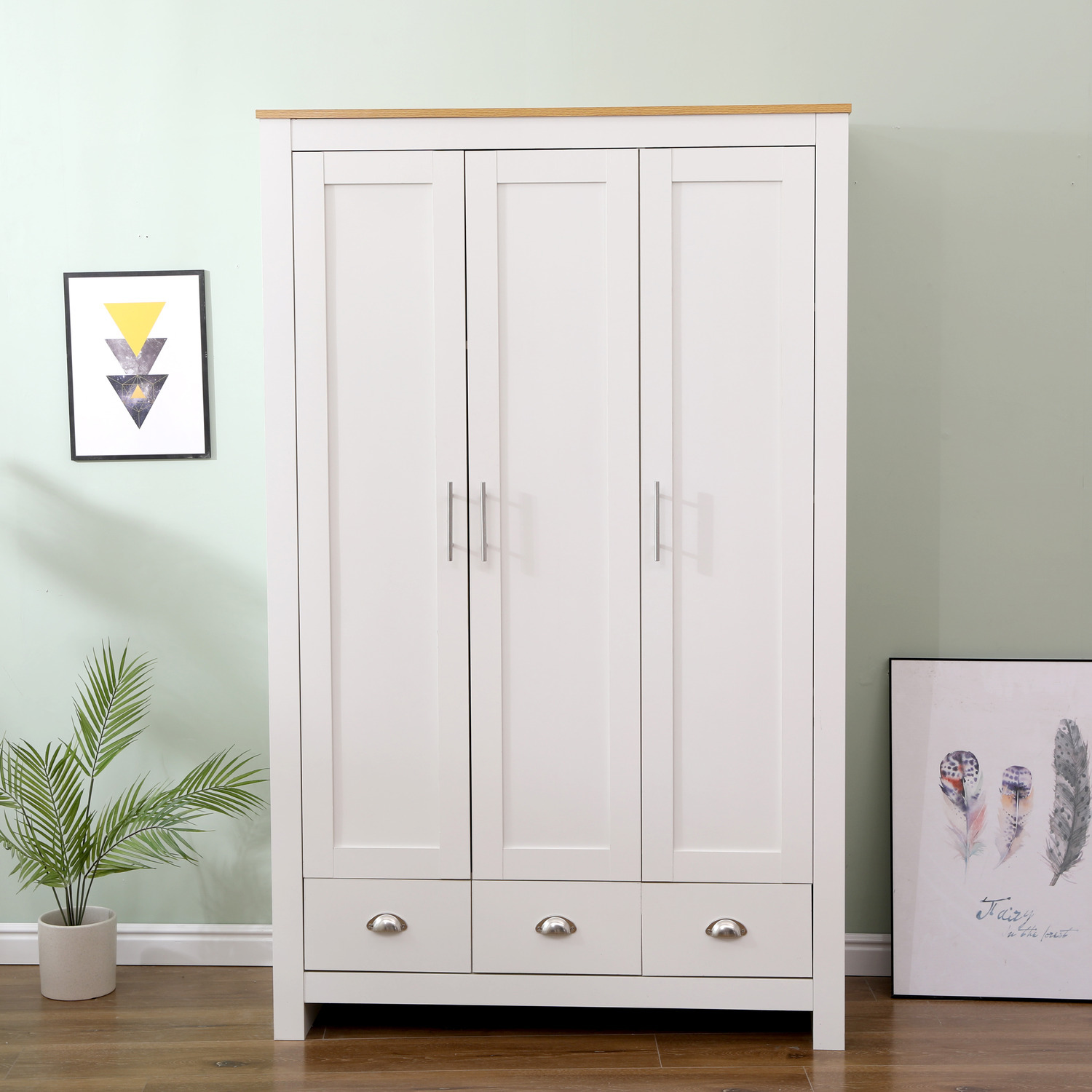 Hmd 3 Door 3 Drawer Wardrobe - White Oak