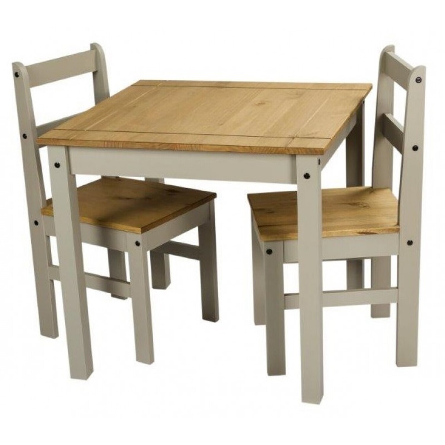 Mercers Furniture Corona Grey Wax Rio Dining Set Table & 2 Chairs Solid Pine With Mexican Styling, Grey