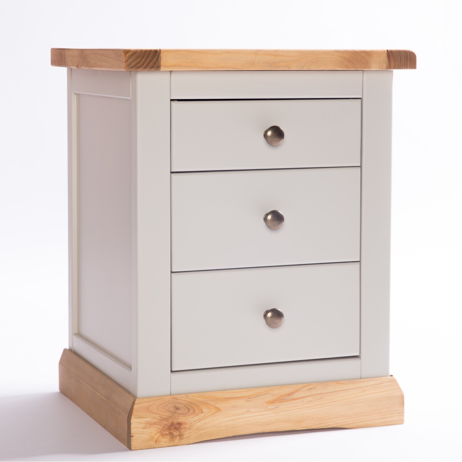 Cabinet Bits Bomporto 3 Drawer Bedside Cabinet - Grey / Brass Knob