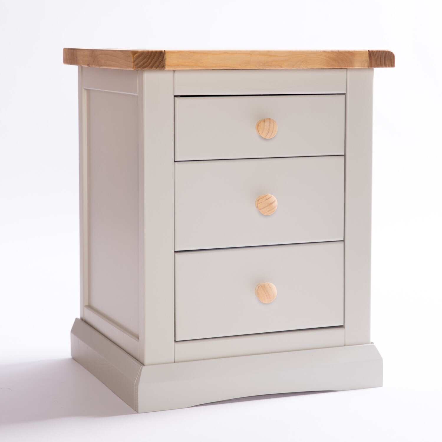 Cabinet Bits Loreo 3 Drawer Bedside Cabinet - Grey / Wood Knob