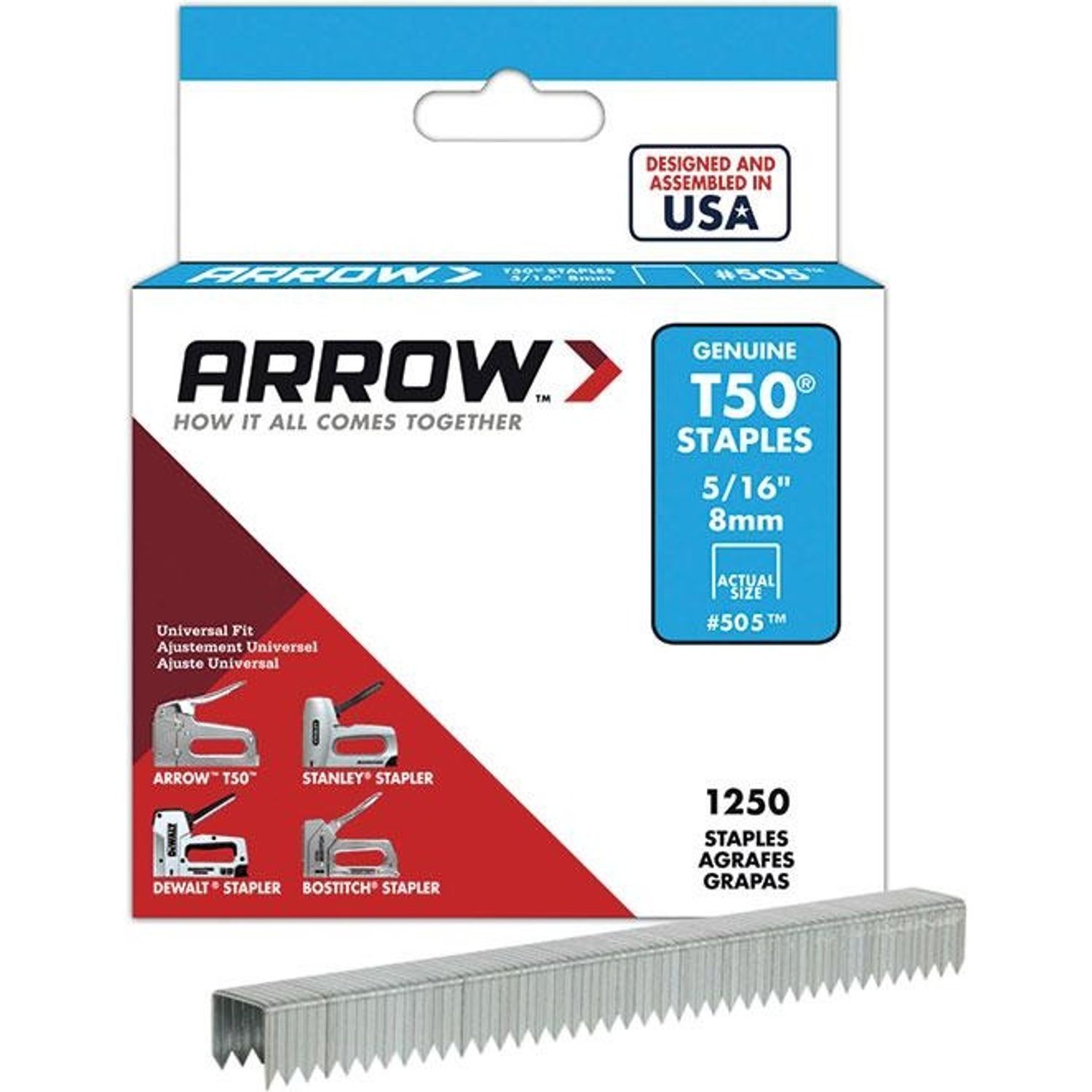 Arrow T50 Staples 8Mm 5/16'' 1250Pk - One Colour