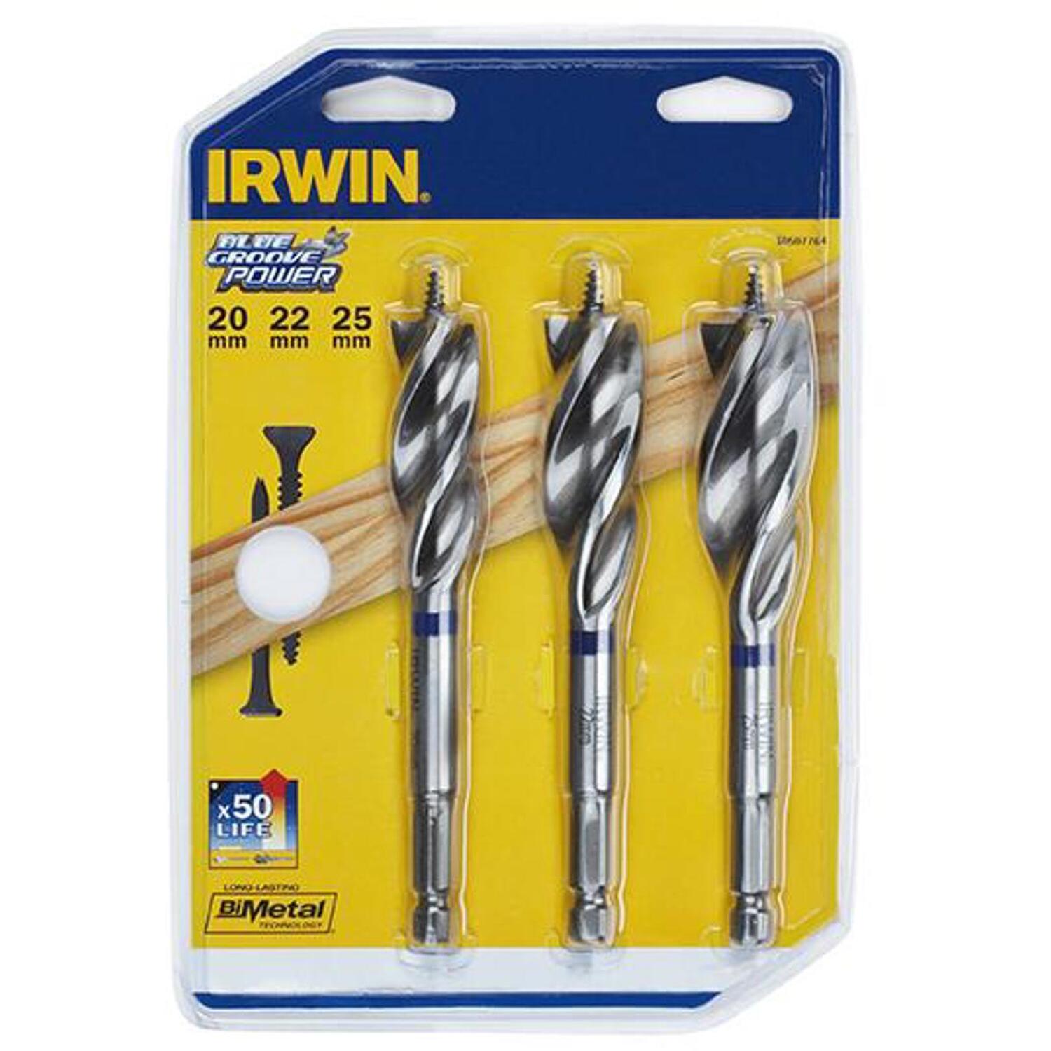 Irwin Blue 3 Piece Groove Nail Biteing Power Wood Drill Bit Set - Image 7