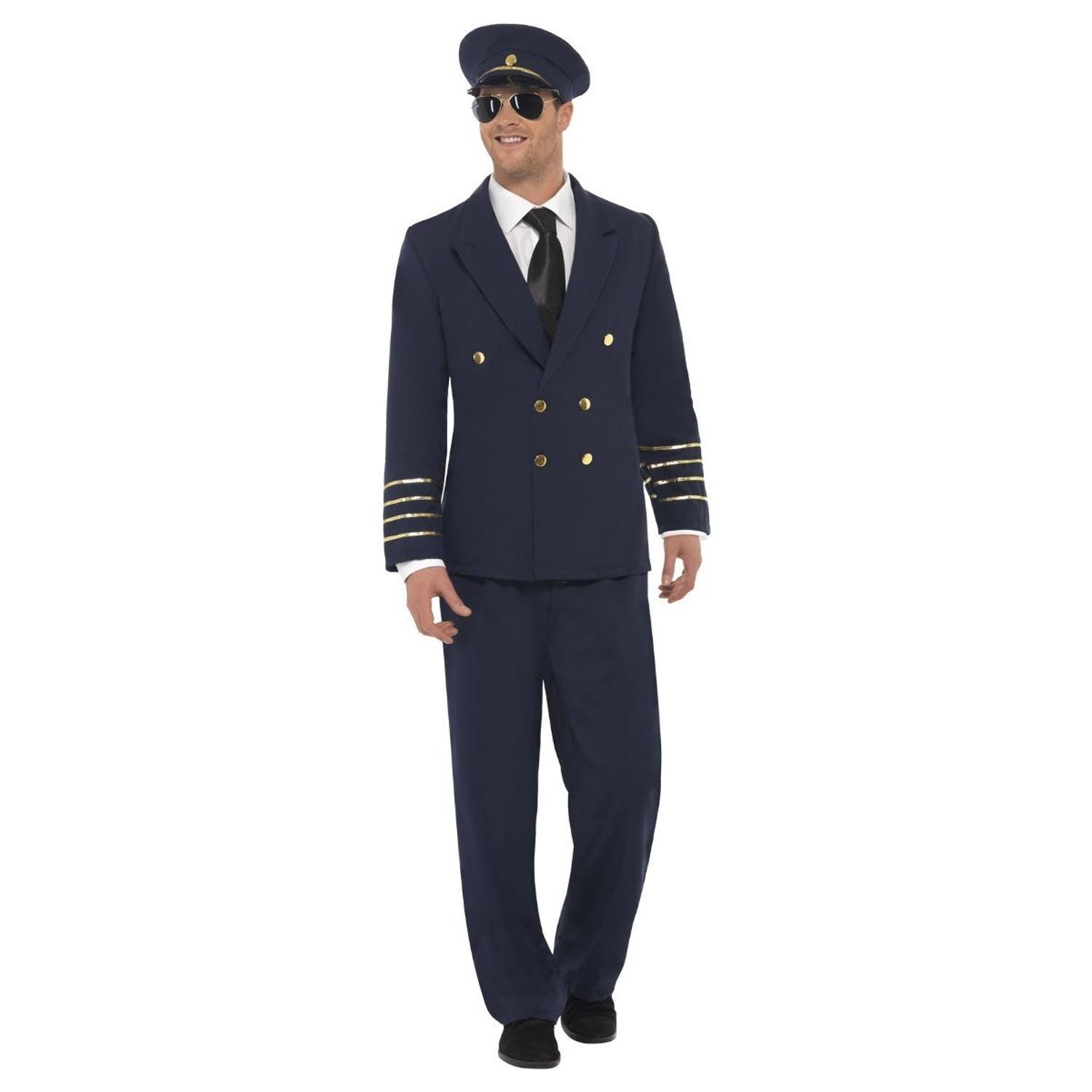 Smiffys Mens Pilot Costume Set - Navy Blue / M