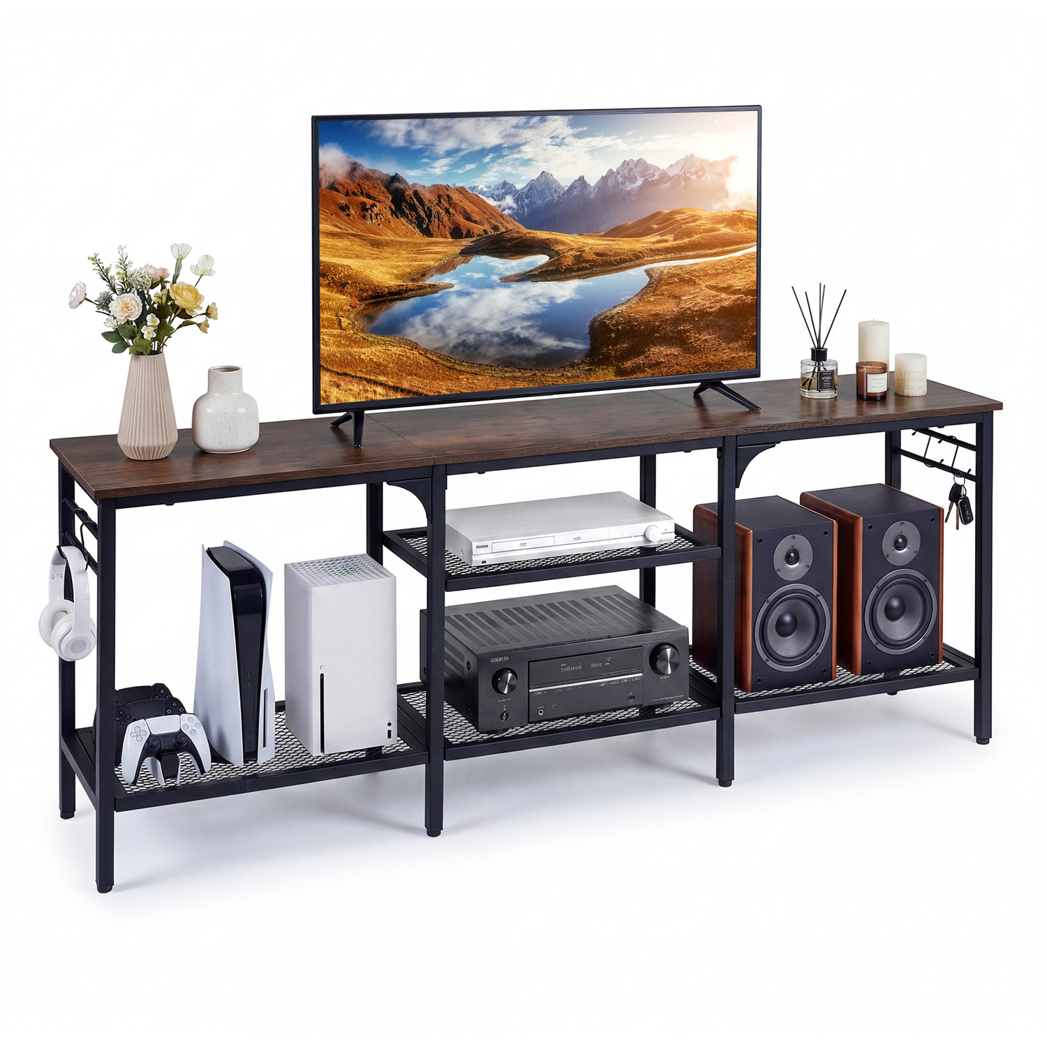 Costway Industrial Entertainment Center With Shelves