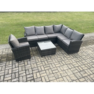 7 Seater High Back Rattan Corner Sofa Set Chair Coffee Table