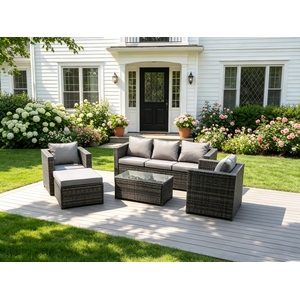 6 Seats Rattan Sofa Set Oblong Coffee Table Chair Set