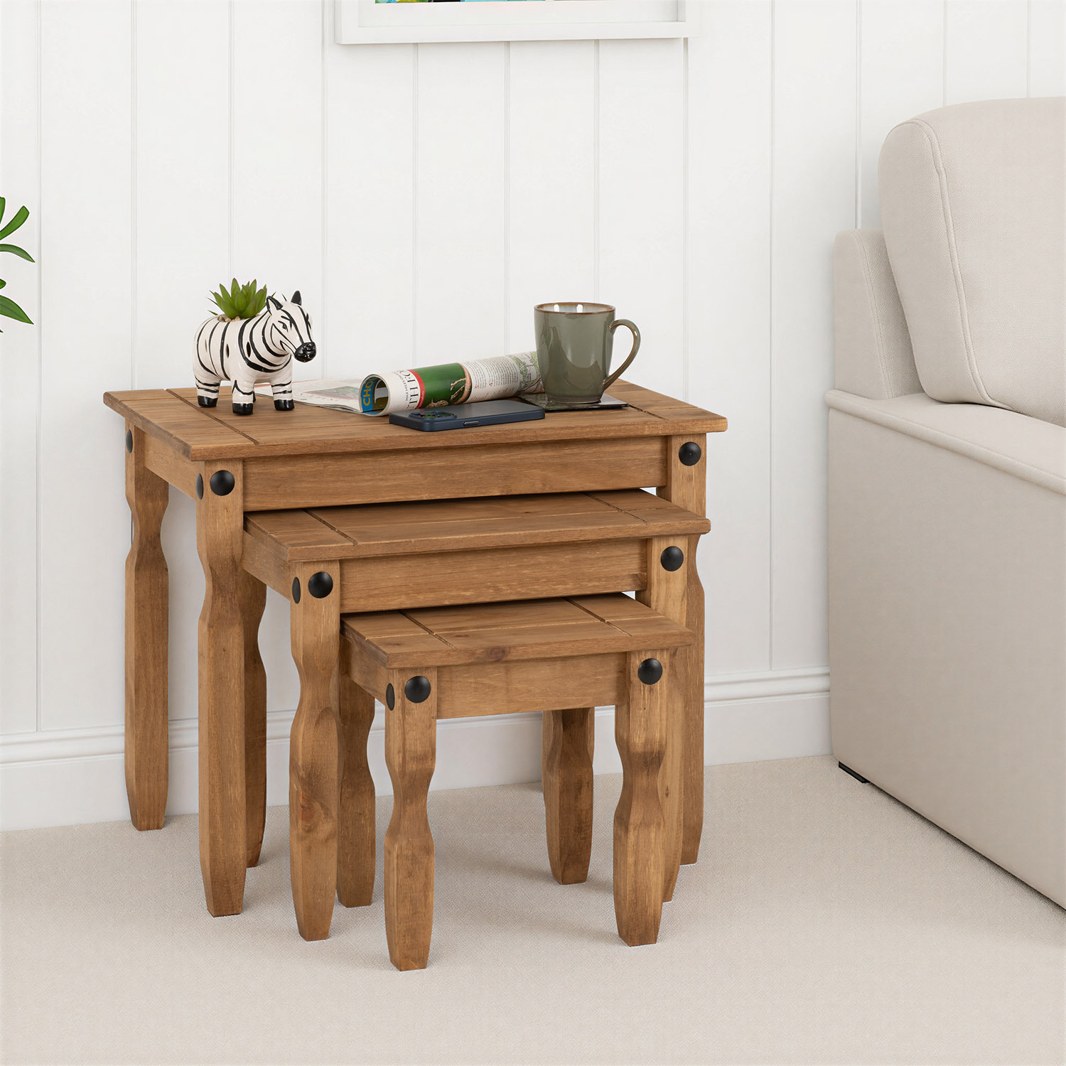 Nest of Tables - Distressed Waxed Pine