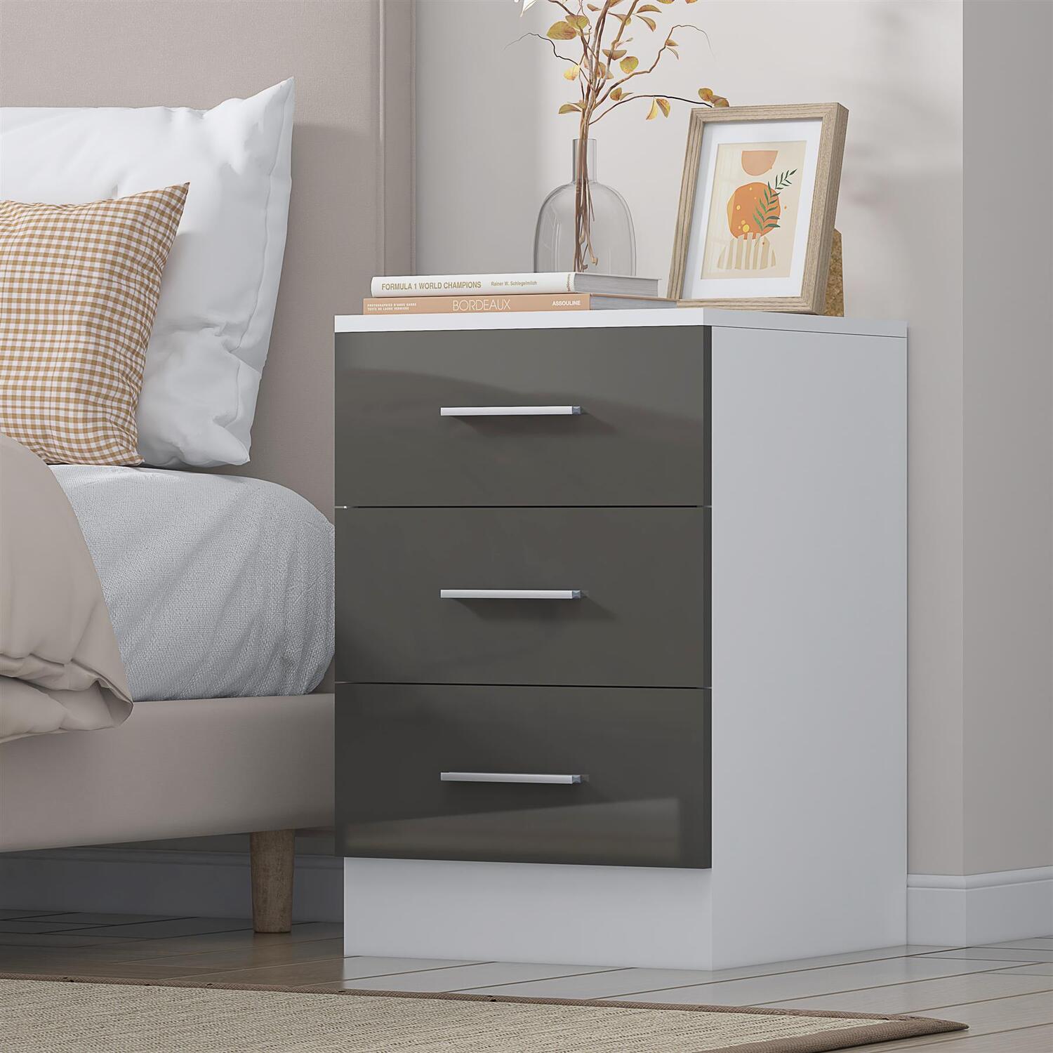 REFLECT 3 Drawer Bedside - Grey Gloss Fronts & White Matt Carcass - Image 6