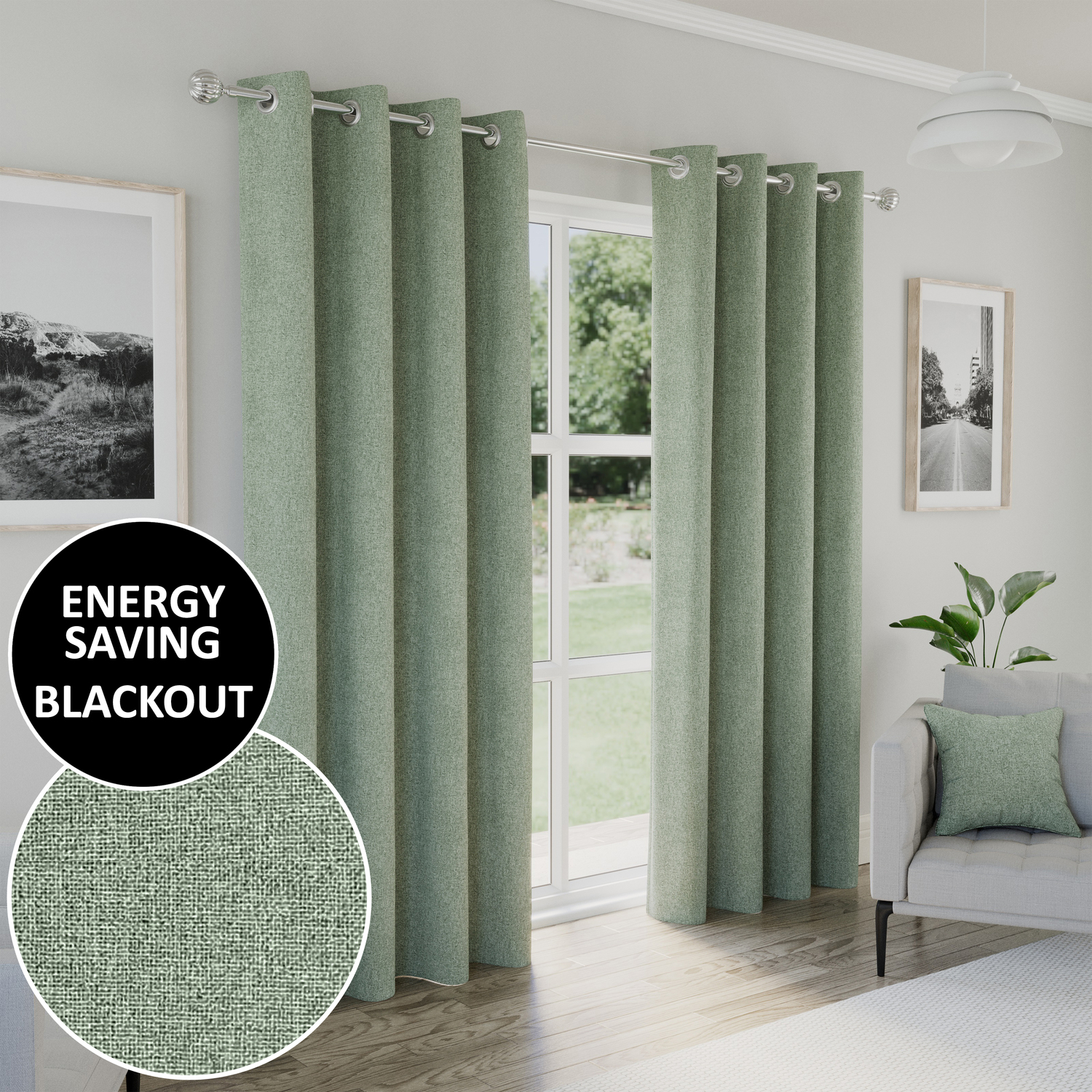 Austin Blackout Eyelet Curtains - Green / 137cm / 117cm