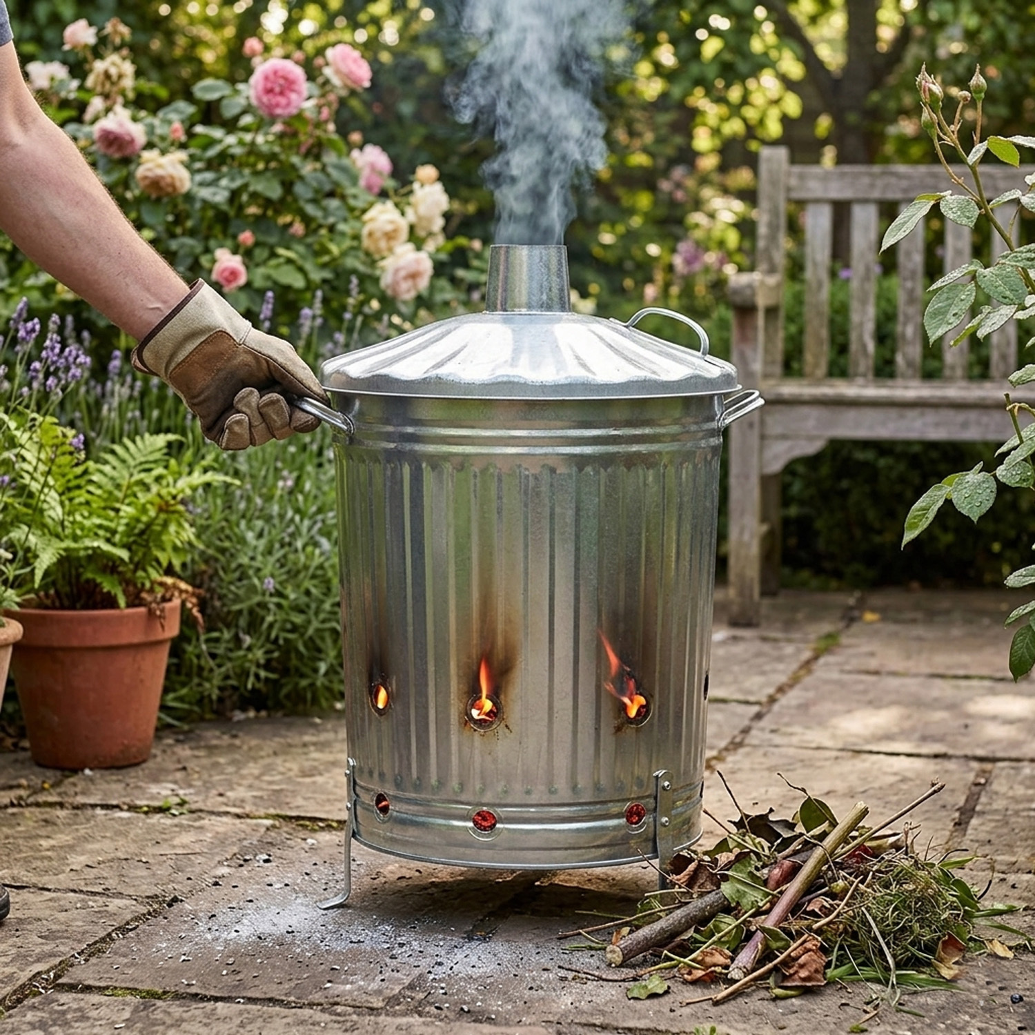 Burning Rig 2 x 90L Galvanized Metal Fire Burning Incinerator With Lid and Handles