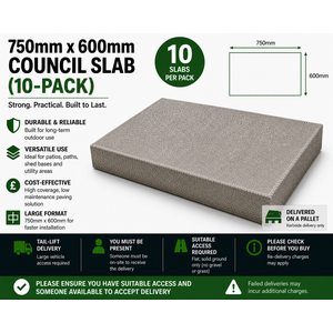 750mm x 600mm Council Slab (10-Pack) - Durable Utility Concrete Paving Slabs