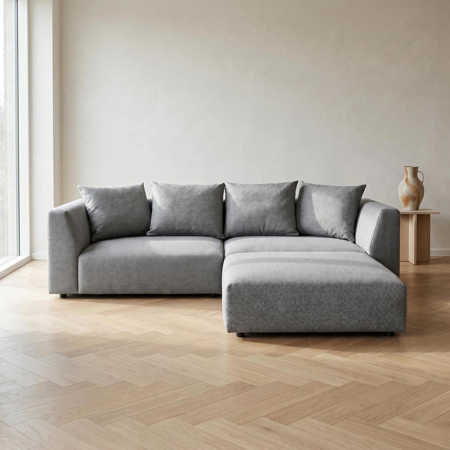 Abakus Direct Tokyo Corner Sofa In Olive Green Brushed Tweed Fabric With Deep Seat - Classic Grey