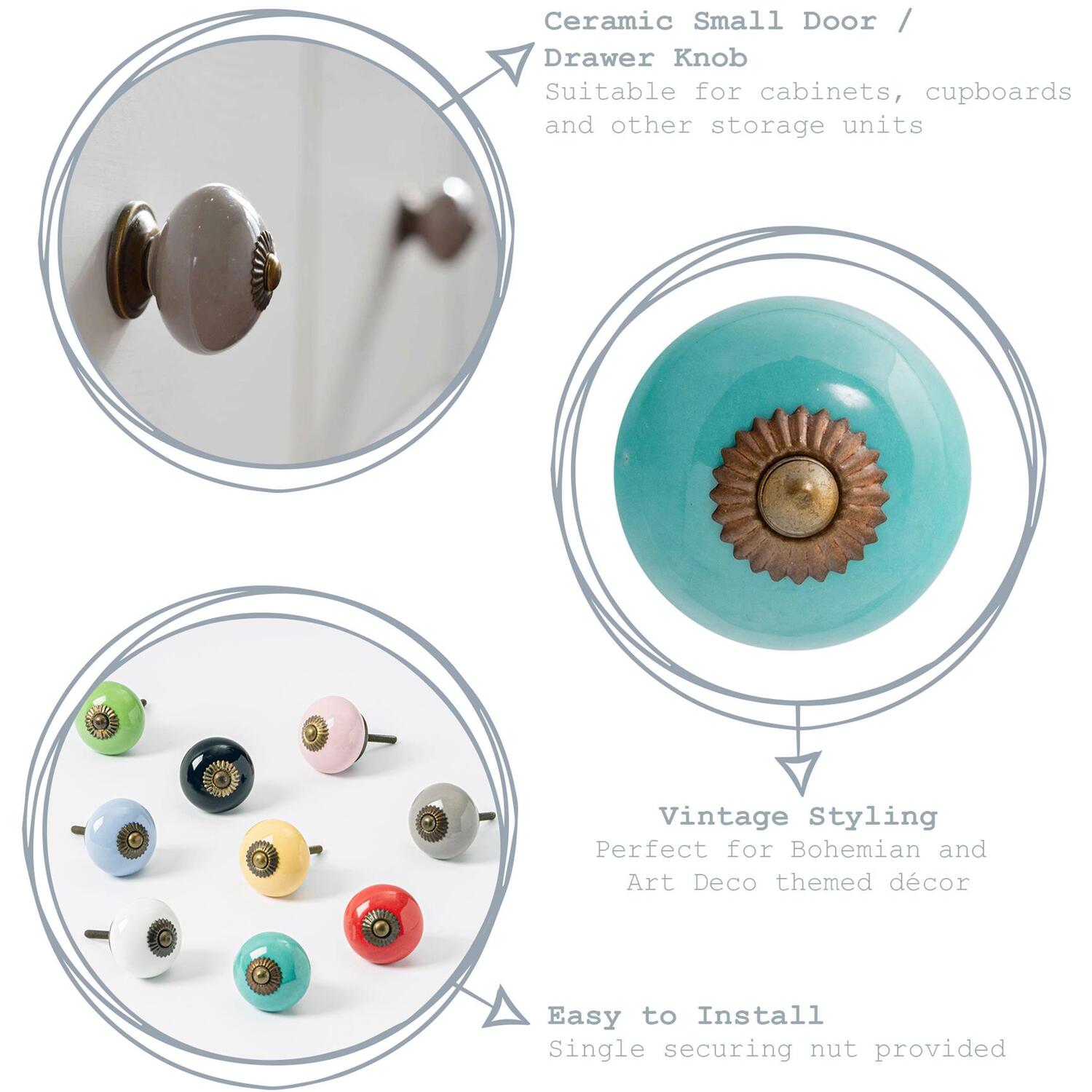 Nicola Spring Round Ceramic Cabinet Knobs - Pack of 12 in Green | Size: 1000mm x 500mm