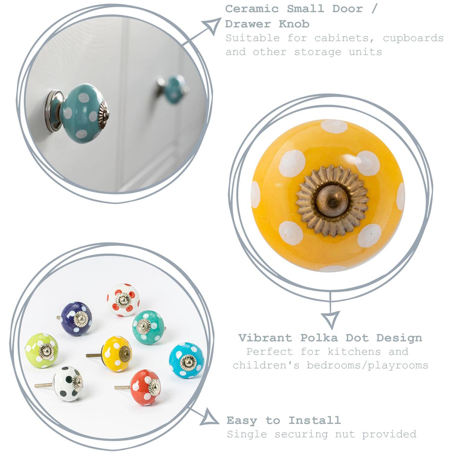 Nicola Spring Round Ceramic Cabinet Knobs Spot - Pack of 24 in Orange | Size: 1000mm x 500mm