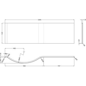Contemporary Acrylic P-Shaped Front Bath Panel for Curved Shower Baths