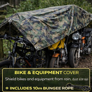 Camouflage Tarpaulin 2 x 3 m 85 GSM Waterproof UV Resistant PE Tarp Sheet, 10m Bungee