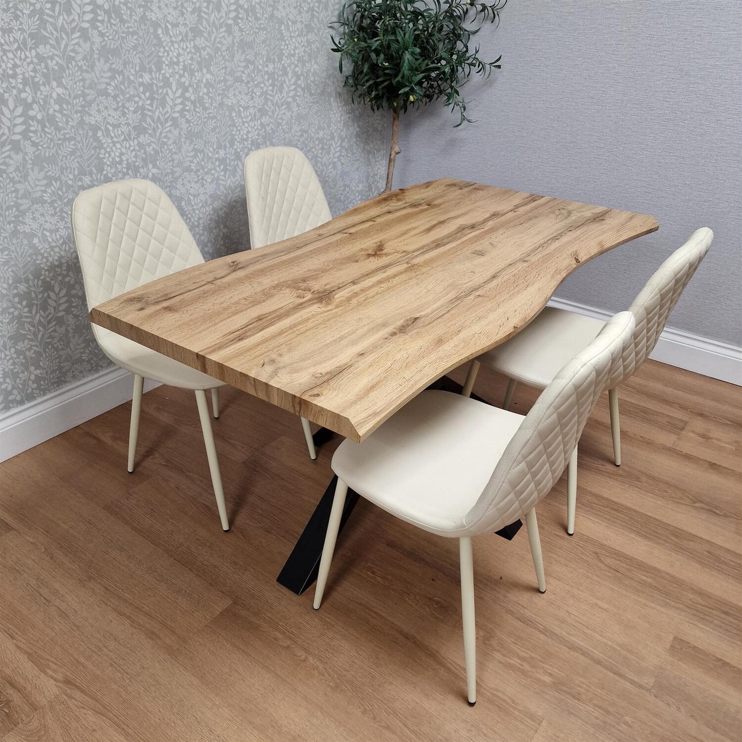 KOSY KOALA Dining Table with 4 Cream Gem Faux Leather Chairs Kitchen Furniture