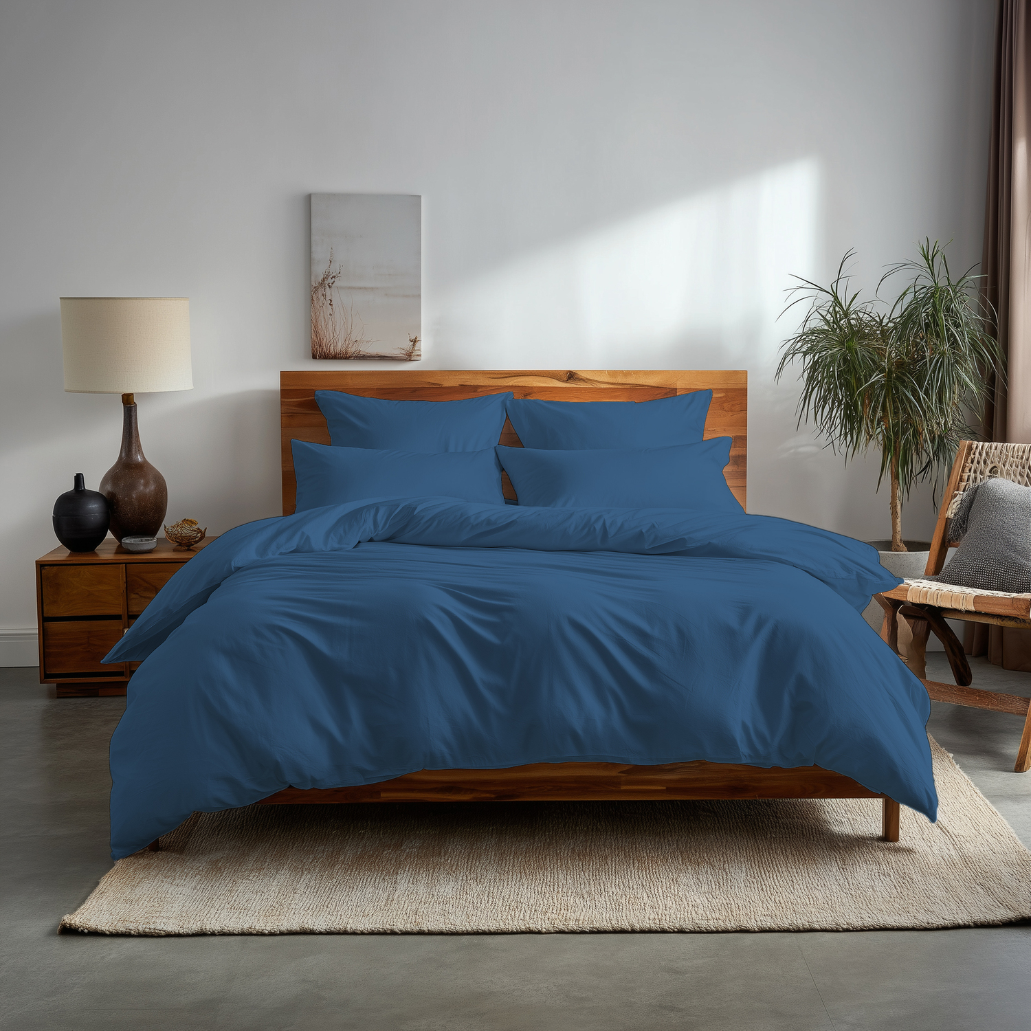 Snug City Plain Dyed Easy Care Polycotton Duvet Cover & Pillowcase/s Set Bed Linen in Mid Blue | Size: King