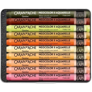 Beya Rebaï Neocolor II Warm Shades - 10 Water-Soluble Wax Pastels Tin Set