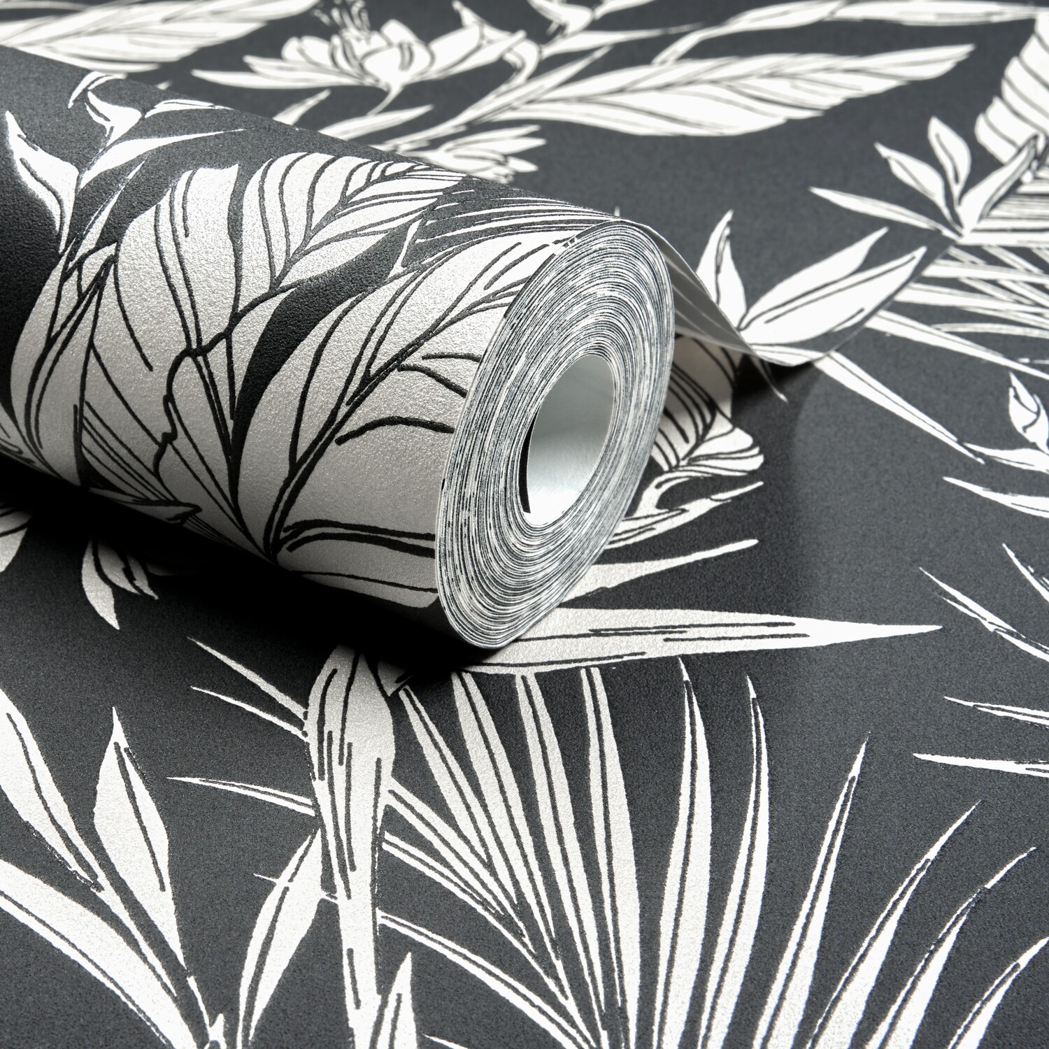 Grandeco Glistening Lucia Tropical Foliage Black Vinyl Wallpaper - Image 3