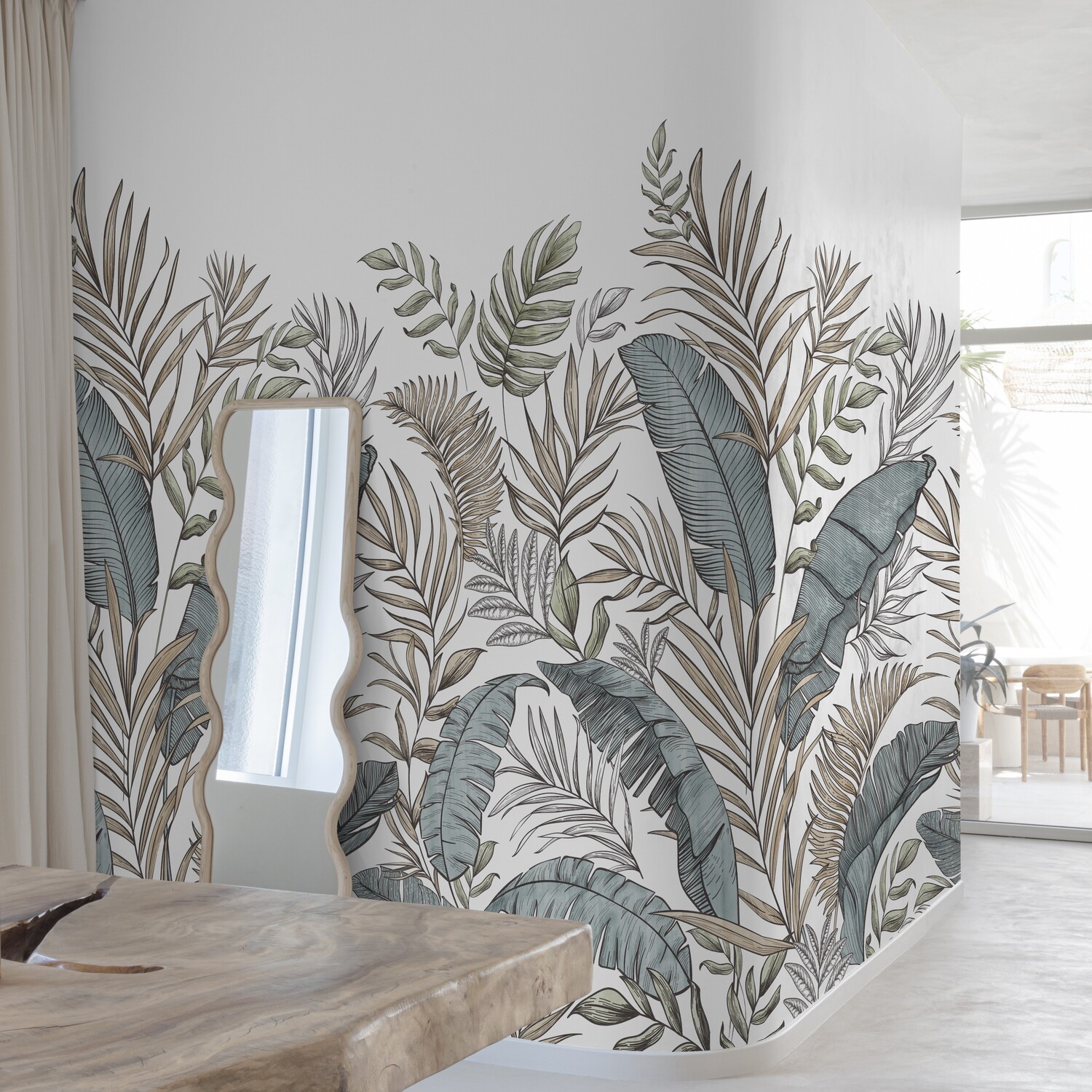 Calobra Botanical Leaf 3 Lane Repeatable Wallpaper Mural - Green