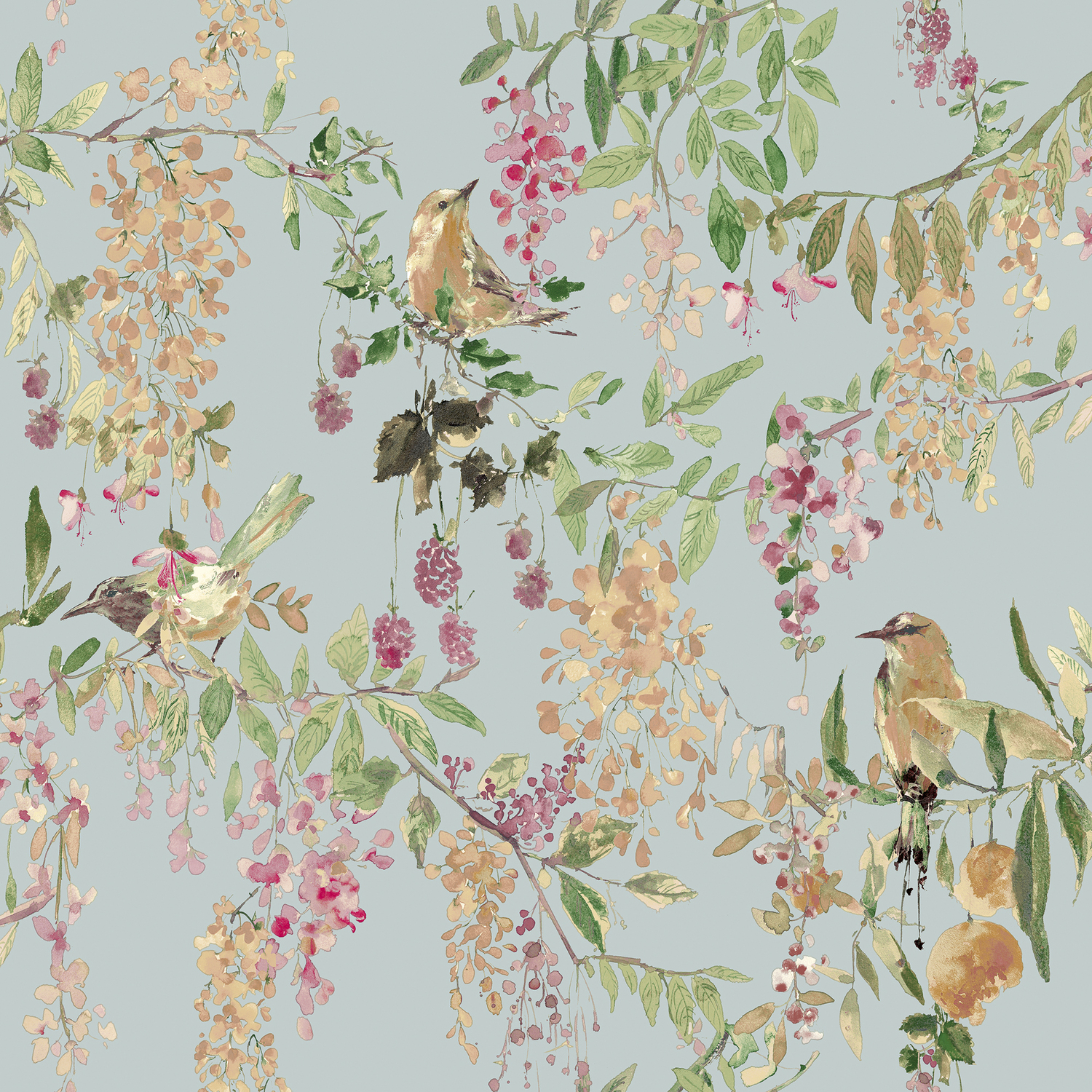 Grandeco Blackberry Trail Textured Blue Wallpaper