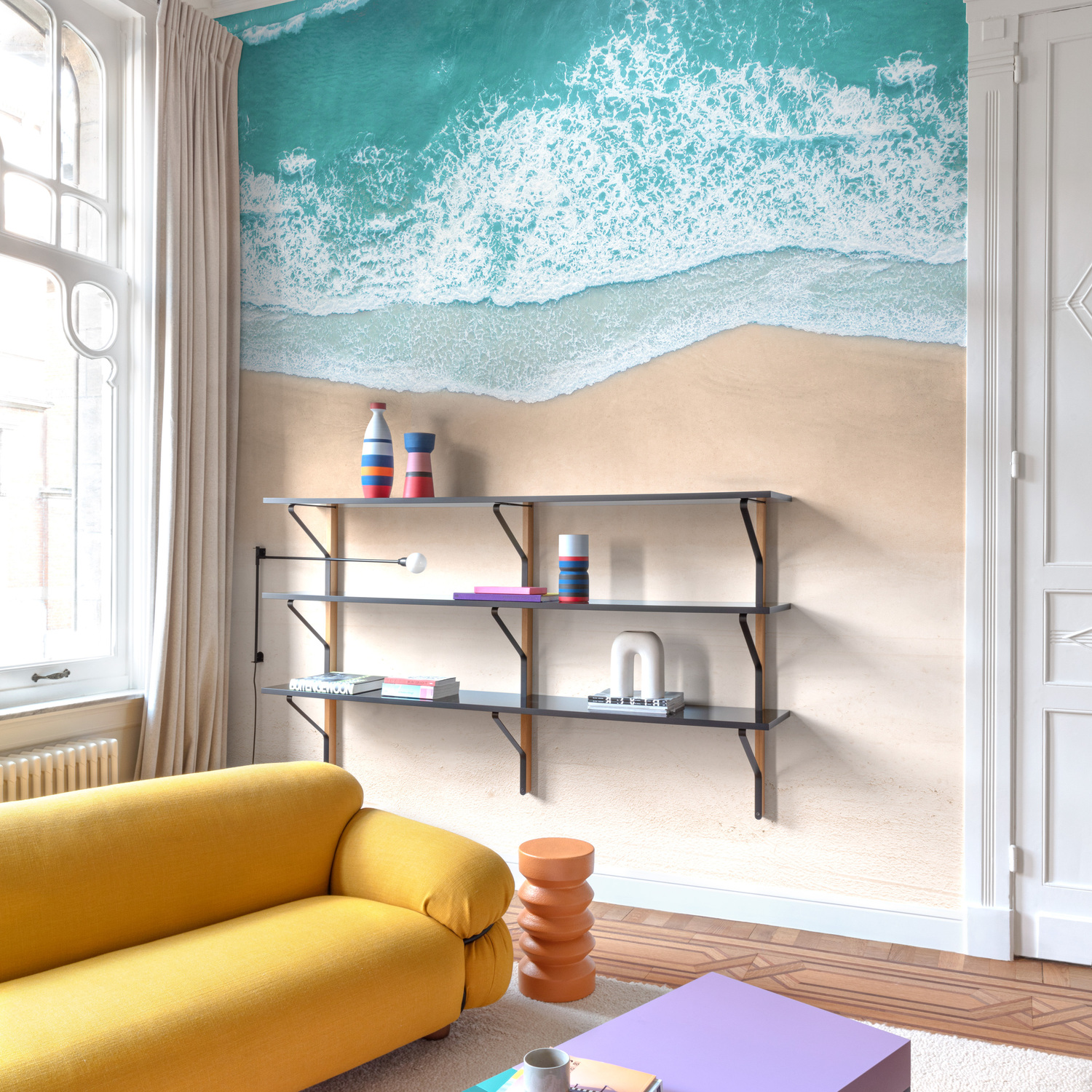 Seaside Waves 3 Lane Repeatable Textured Wallpaper Mural - Neutral
