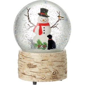 Cat, Dog, Robin and Snowman Christmas Snow Globe