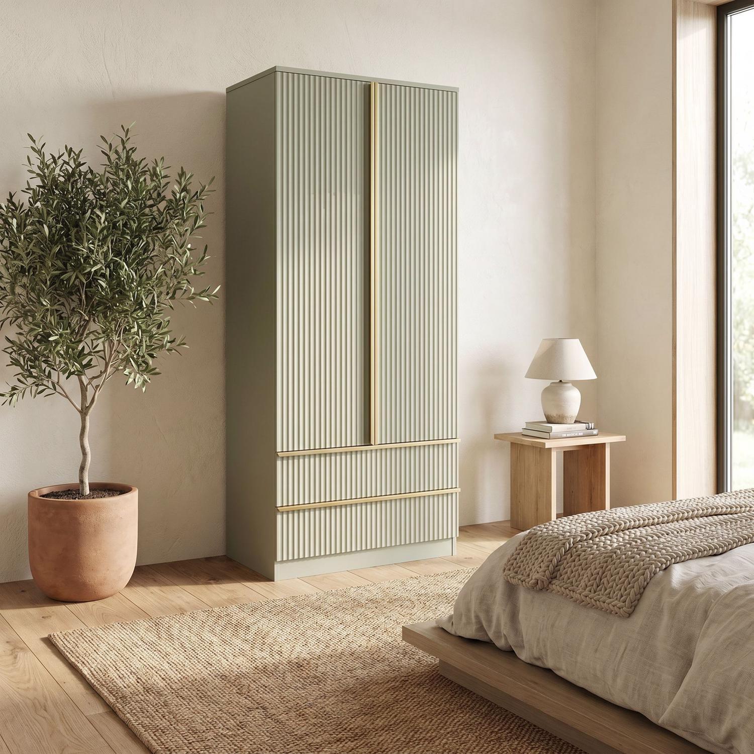 Fwstyle Lania 2 Door 2 Drawer Wardrobe - Green - Green - Image 1