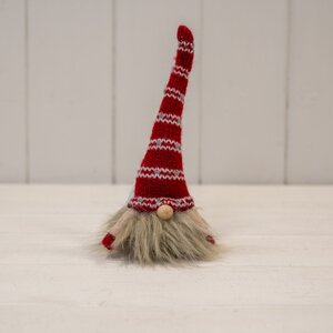 White Knitted Gonk with Red and White Patterned Hat