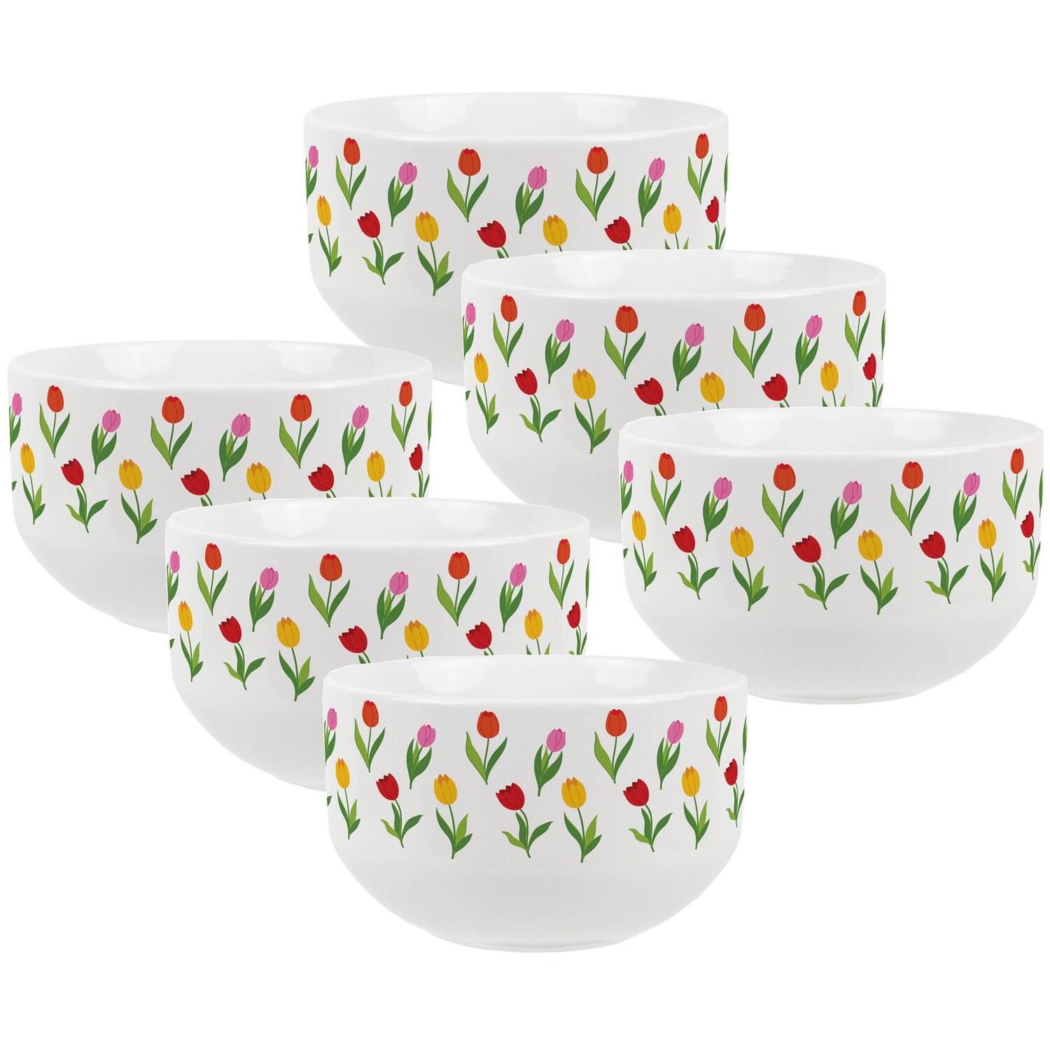Image of Tulips Print Ceramic Bowl - Green&hellip;