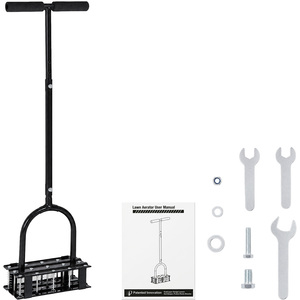 Lawn Aerator 15 Steel Spikes Adjustable Handle Deep Soil Tool Black