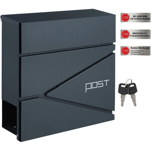 Wall-Mounted Lockable Post Box with Newspaper Holder and Secure Mail Slot, Modern Design Mailbox