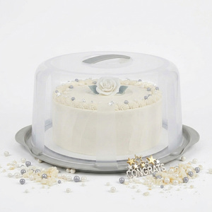 Clear Plastic Round Cake Box Storage Container With Lid & Carry Handles