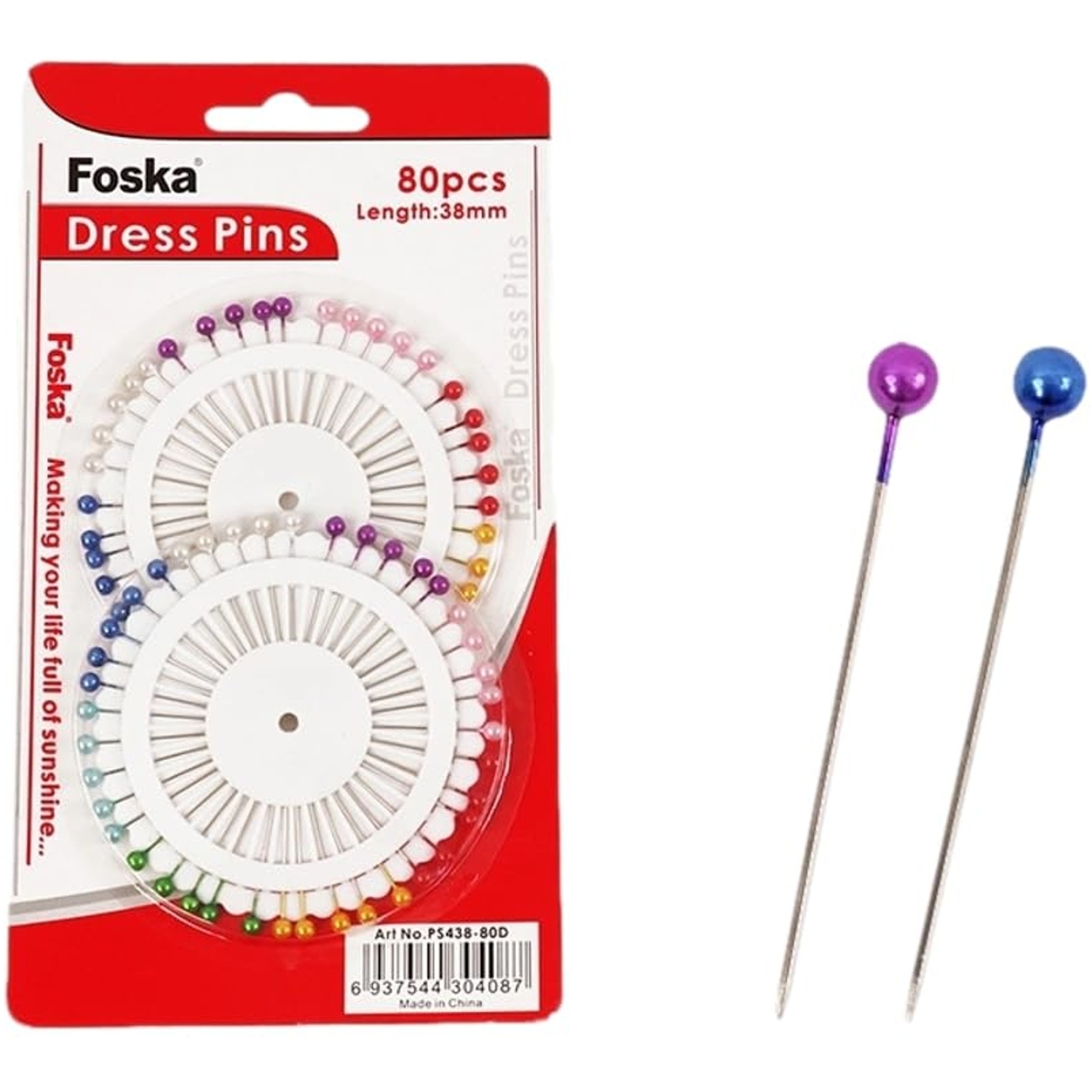 Pack of 80 Assorted Colour Dress Pins 38mm - Image 3