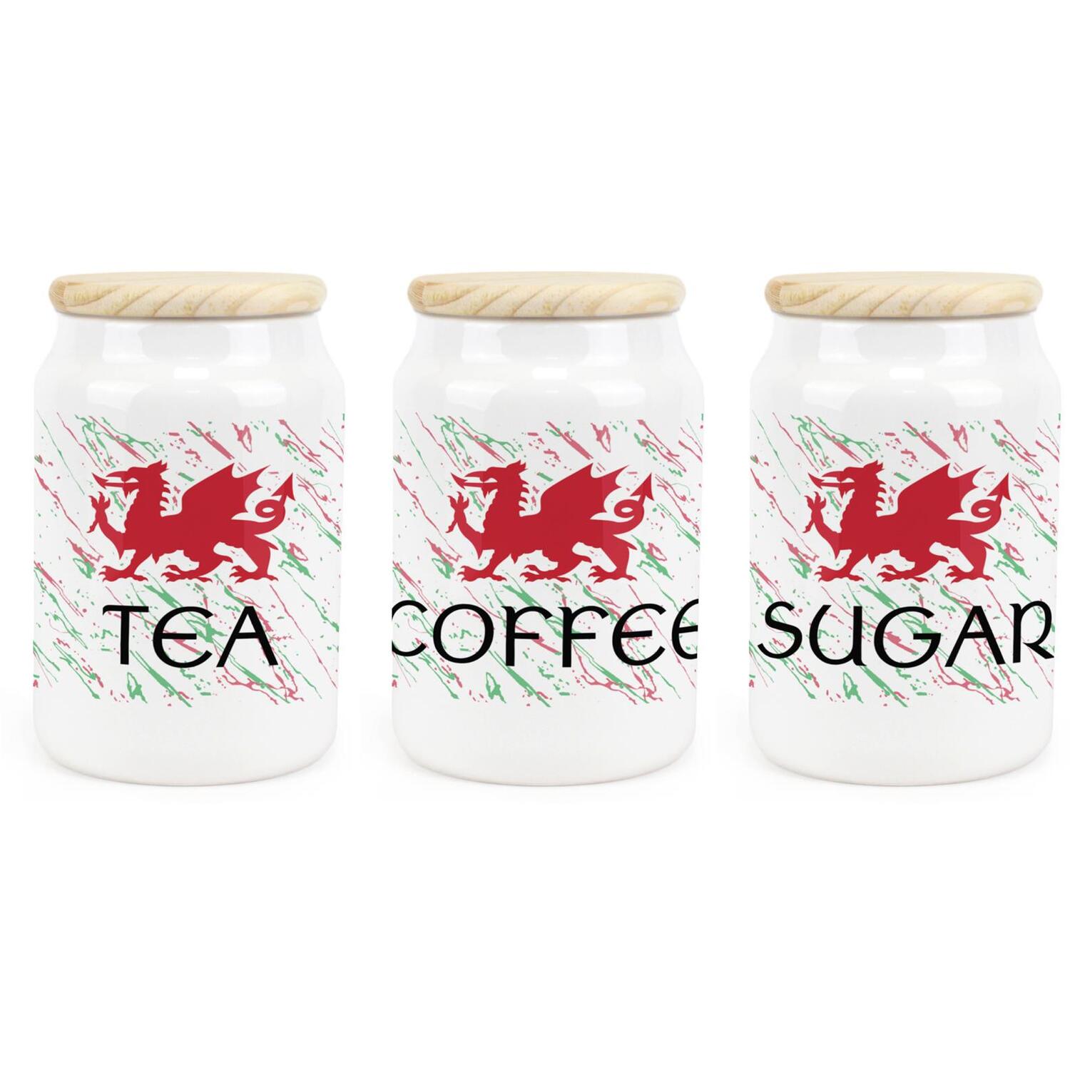 Purely Home Welsh Dragon Tea, Coffee & Sugar Ceramic Kitchen Canister Set, Multi - Image 3
