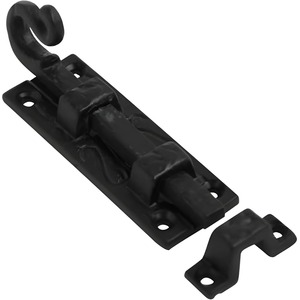Dzina Door Bolt Straight Curly Tail 75mm on Black Antique, Surface Mounted Door Bolt, Sliding Door
