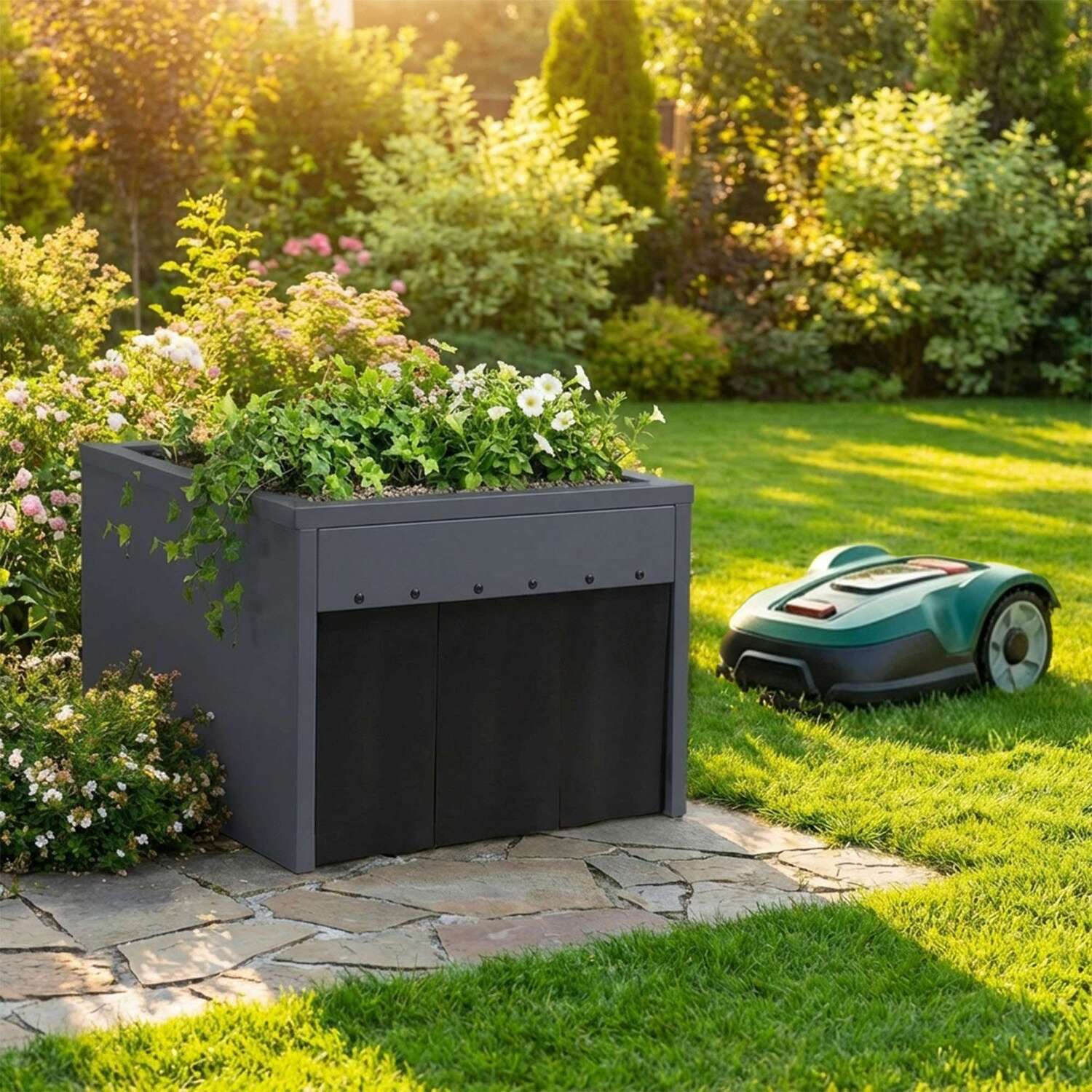 Nicoman Robot Lawnmower Shed With Planter - Grey
