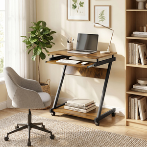 Rustic Brown HOMCOM Movable Computer Desk with 4 Moving Wheels shot 18185919