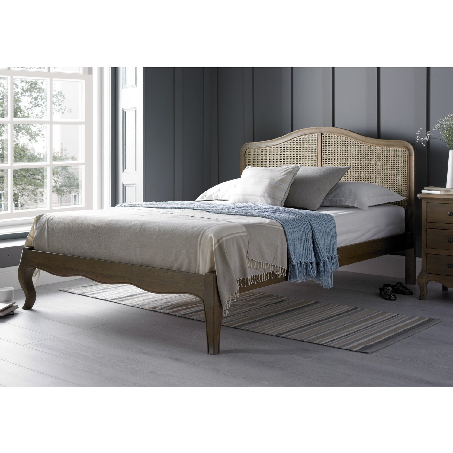 Ho Nai Oak Finish Double Bedframe With High Footend