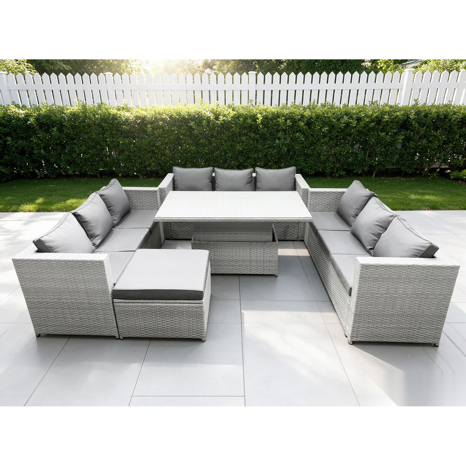 B&Q - Light Grey U Shape Lounge Rattan Garden Furniture Set Adjustable Rising Lifting Table Dining Set Footstool - Image 2